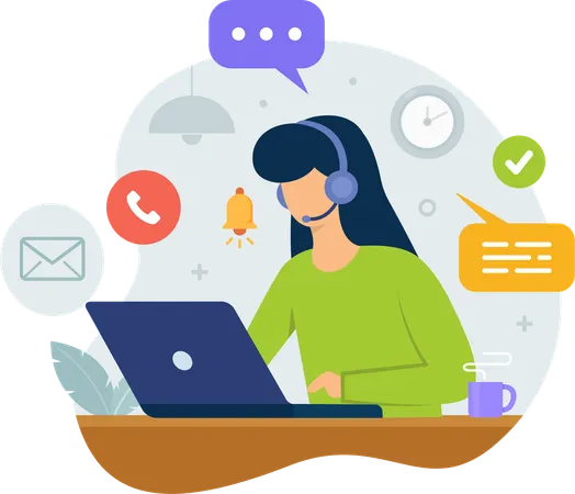 Girl working on laptop for support customer  Illustration