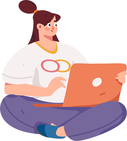 Girl working on laptop  Illustration