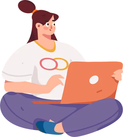 Girl working on laptop  Illustration