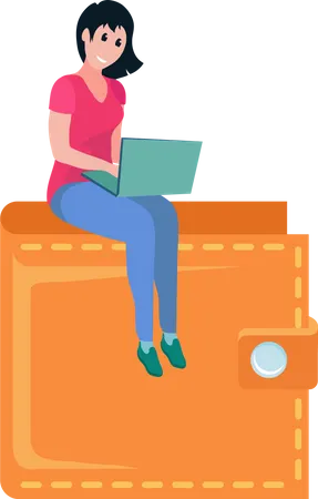 Girl working on laptop  Illustration