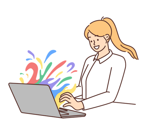 Girl working on laptop  Illustration