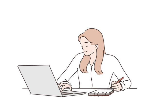 Girl working on laptop  Illustration