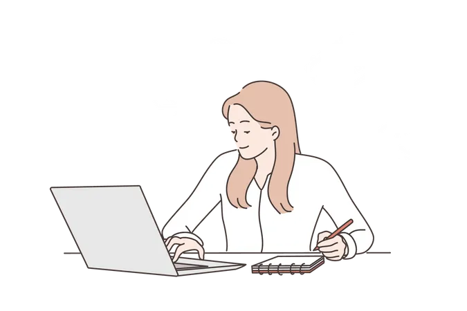 Girl working on laptop  Illustration