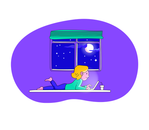 Girl working on laptop  Illustration