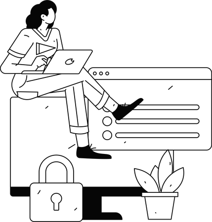 Girl working on laptop  Illustration