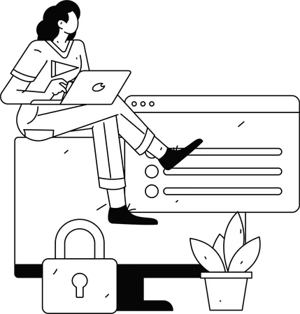Girl working on laptop  Illustration