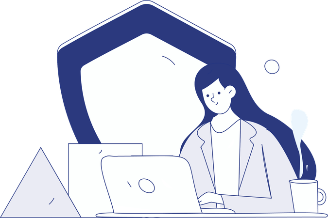 Girl working on laptop  Illustration