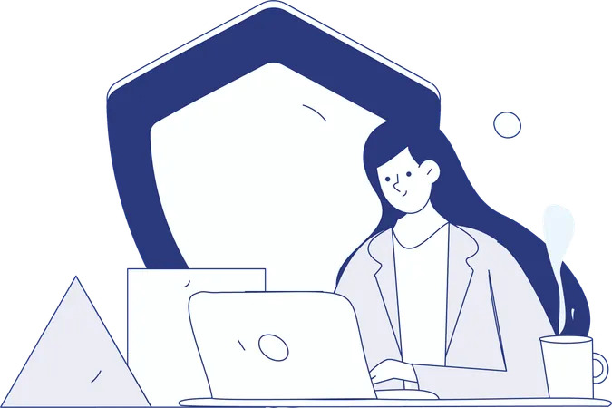 Girl working on laptop  Illustration