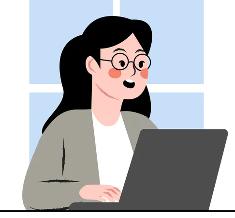 Girl working on laptop  Illustration