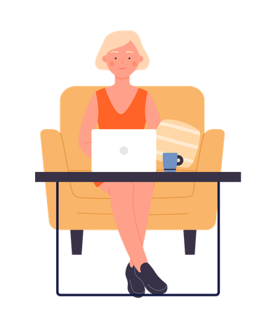 Girl working on laptop  Illustration