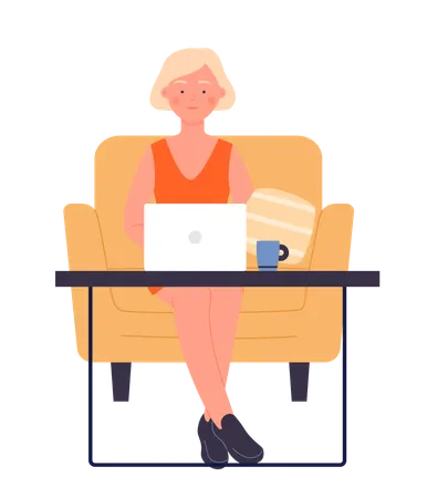 Girl working on laptop  Illustration