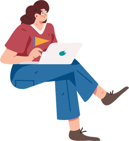 Girl working on laptop  Illustration