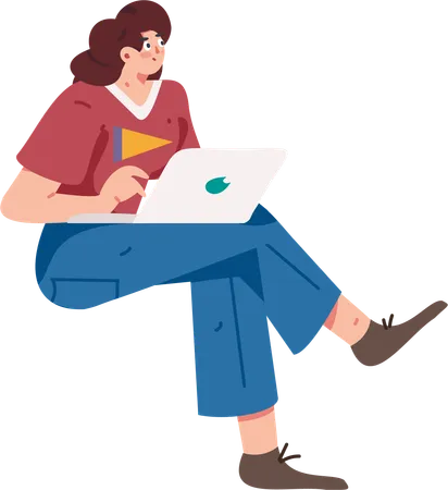 Girl working on laptop  Illustration