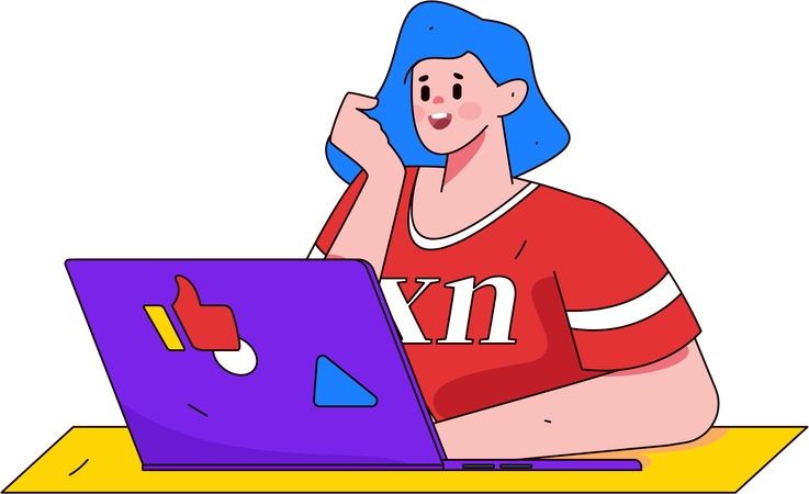 Girl working on laptop  Illustration