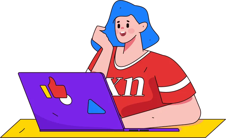 Girl working on laptop  Illustration