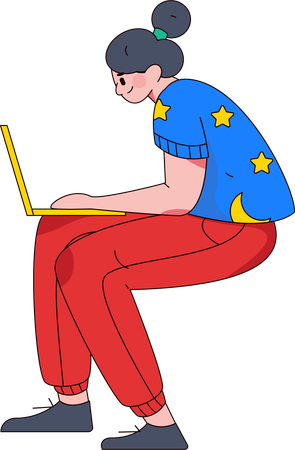 Girl working on laptop  Illustration