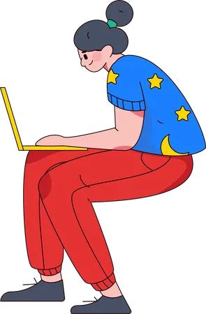 Girl working on laptop  Illustration