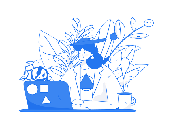 Girl Working on laptop  Illustration