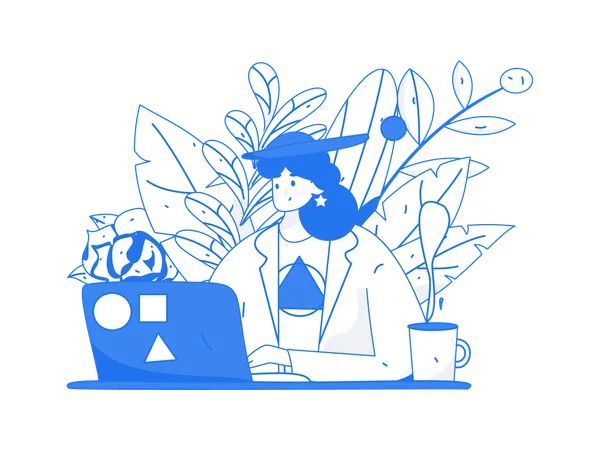 Girl Working on laptop  Illustration