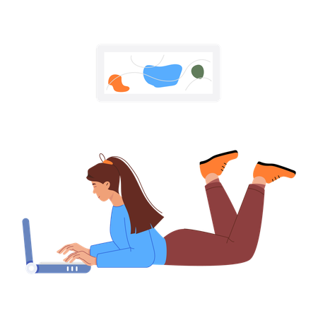 Girl working on laptop  Illustration