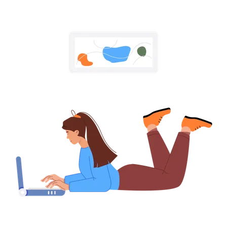 Girl working on laptop  Illustration