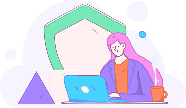 Girl working on laptop  Illustration