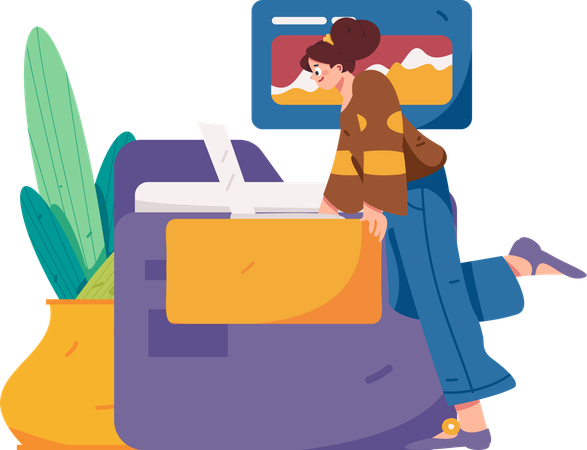 Girl working on laptop  Illustration