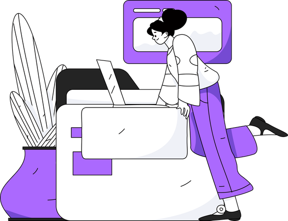 Girl working on laptop  Illustration