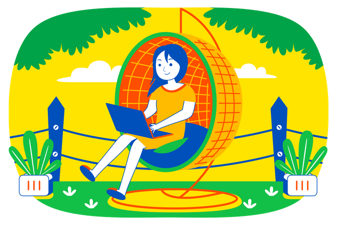 Girl working on laptop  Illustration