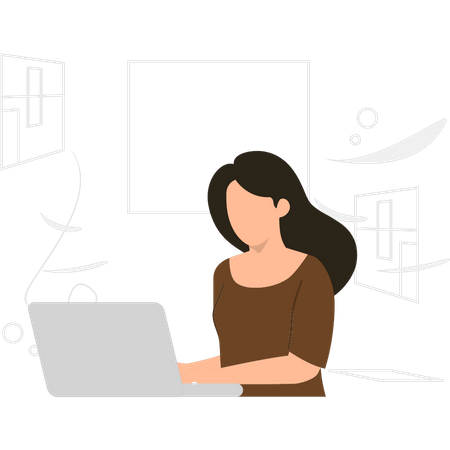 Girl working on laptop  Illustration
