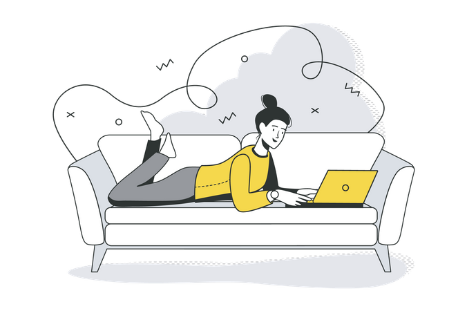 Girl Working On Laptop  Illustration