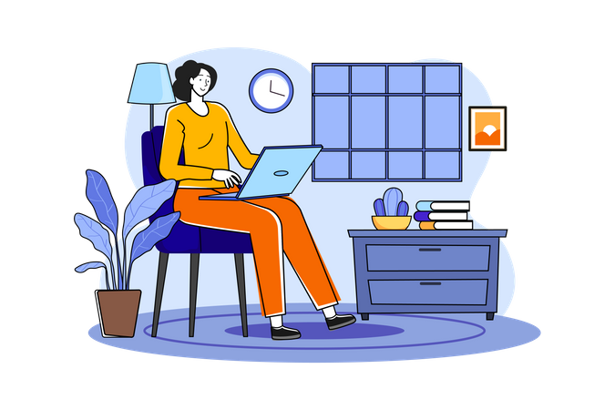 Girl working on laptop  Illustration