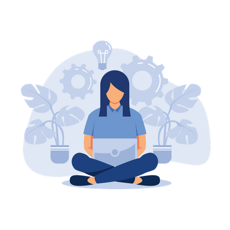 Girl working on laptop  イラスト