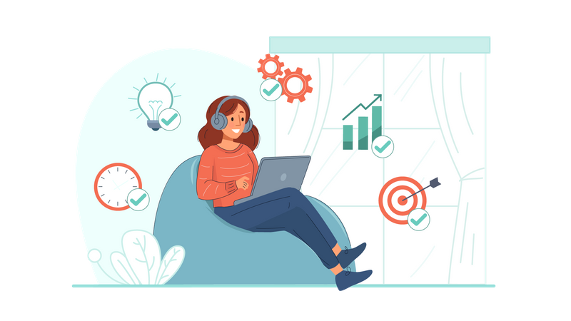 Girl working on laptop  Illustration