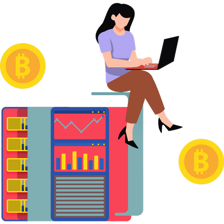 Girl working on laptop  Illustration