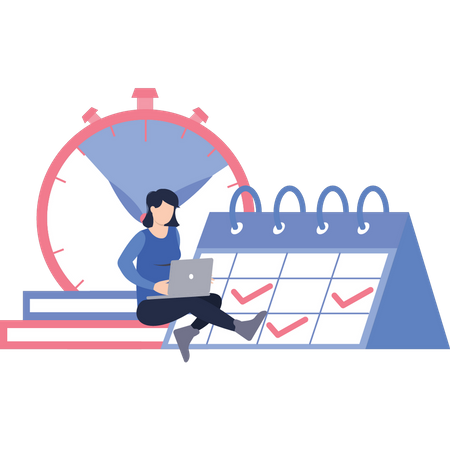 Girl working on laptop  Illustration