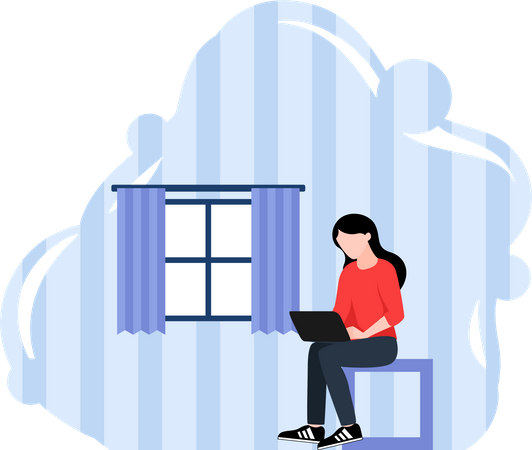 Girl Working On Laptop  Illustration