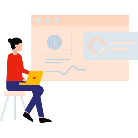 Girl working on  laptop  Illustration