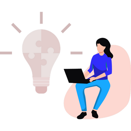 Girl working on laptop  Illustration