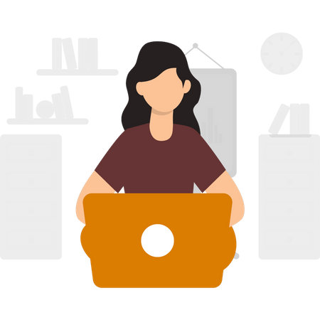 Girl working on laptop  Illustration