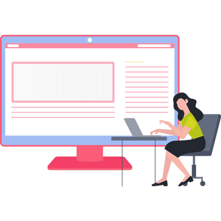 Girl working on laptop  Illustration