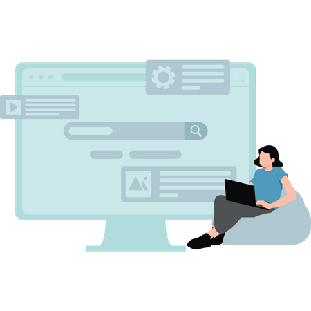 Girl working on laptop  Illustration