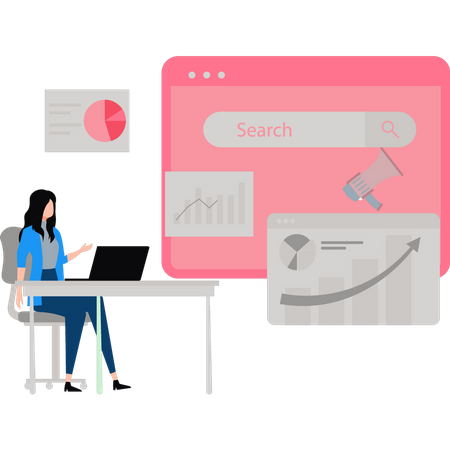 Girl working on laptop  Illustration