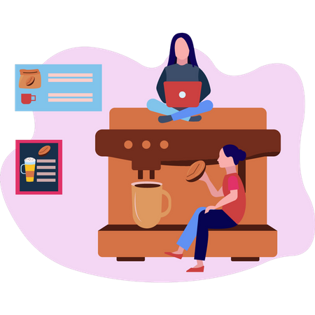Girl working on laptop  Illustration