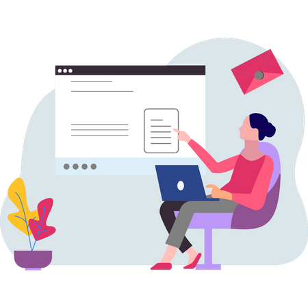 Girl working on laptop  Illustration