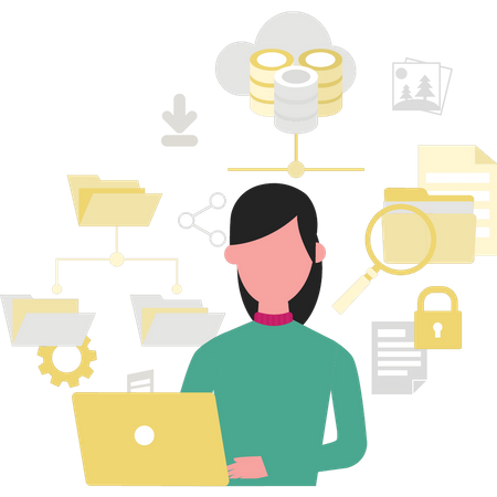 Girl working on laptop  Illustration