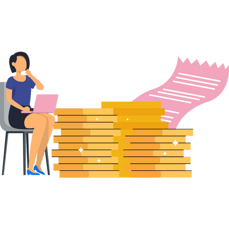 Girl Working On Laptop  Illustration