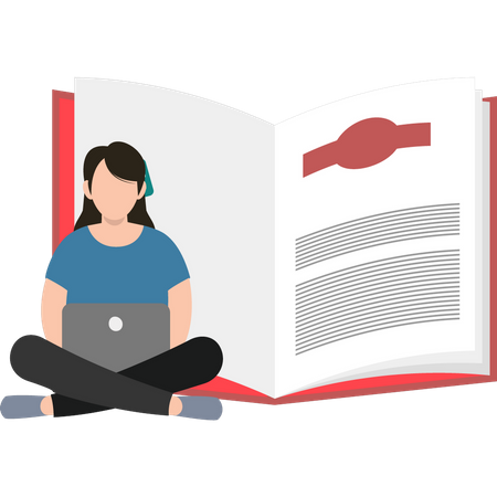 Girl Working On Laptop  Illustration