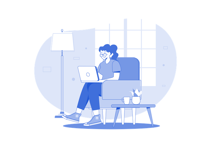 Girl Working On Laptop  Illustration