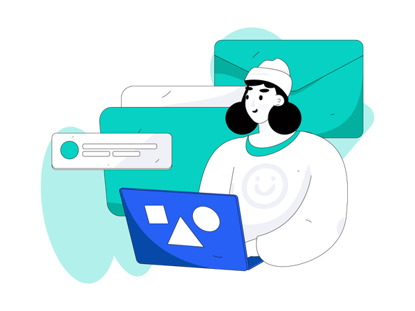 Girl working on laptop  Illustration